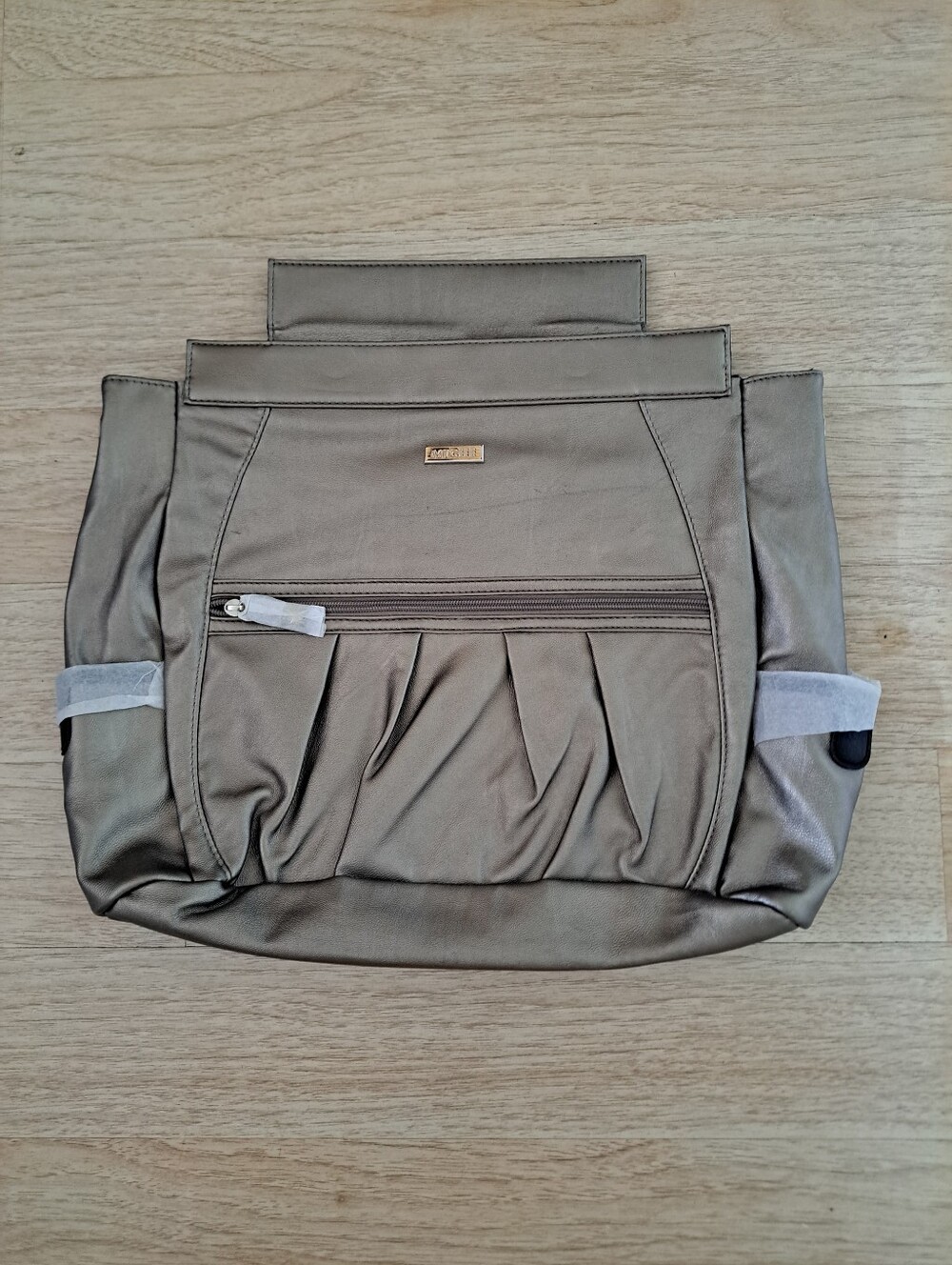 MICHE  KENDAL Neutral Taupe Shoulder Bag with Front Zipper Pocket